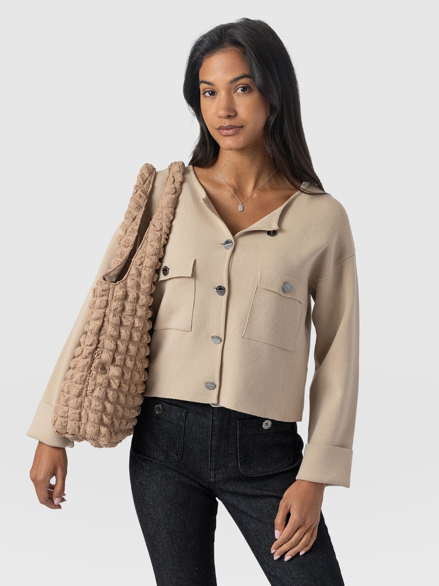 Maeva Knit Jacket Cream - Women's Wool Jacket | Saint + Sofia® EU